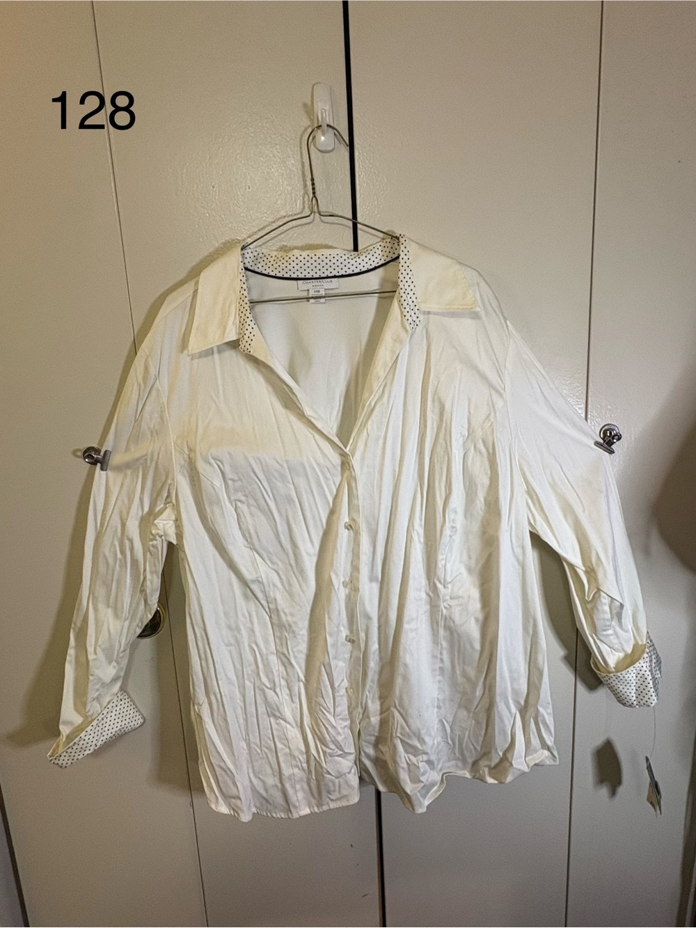 Charter Club White Button-Down Shirt with Polka Dot Trim